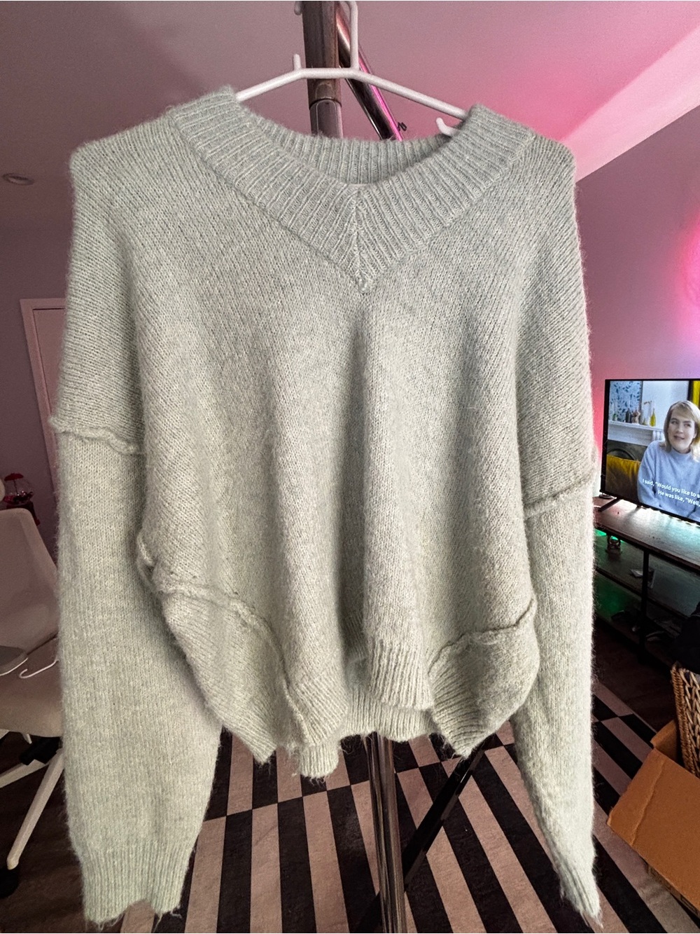 Top Shop Cozy Women's Mint Green V-Neck Sweater